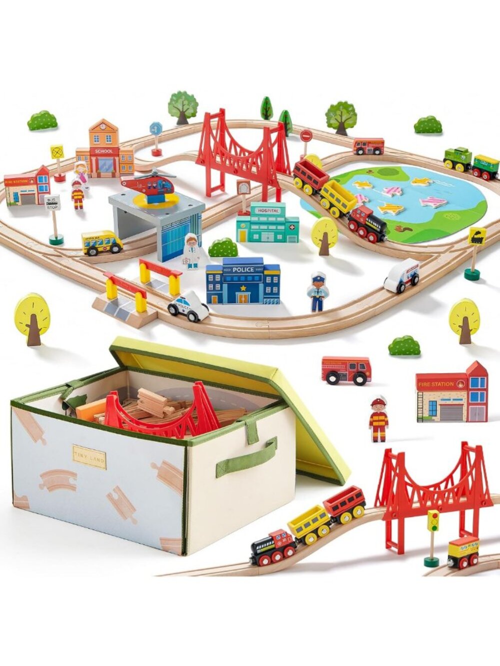 110pcs Wooden Train Set with Folding Storage Box - Educational Toy for Kids